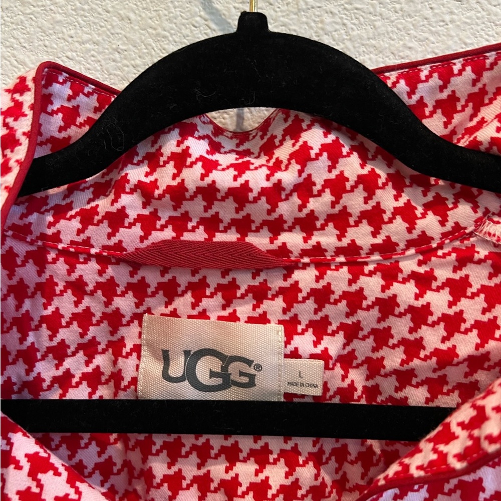 UGG Australia Raven Houndstooth Flannel Pajama Set in Pink & Red – Size Large - Picture 7 of 9